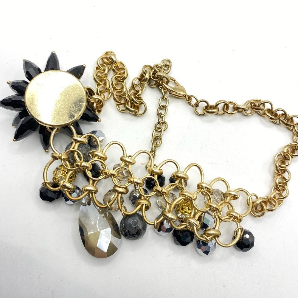 Goldtone & Black Glass Beads Statement Necklace - Picture 3 of 8